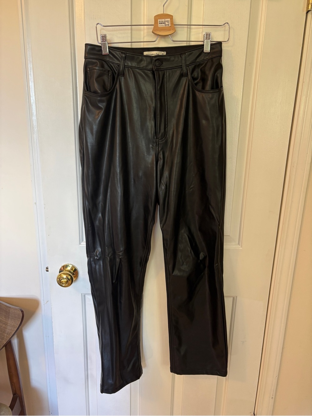 Abercrombie & Fitch Black Vegan Leather Straight Pants